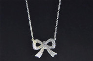 Diamond Ribbon Pendant 10K White Gold 0.30 Ct Bow Charm Necklace
