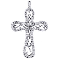 14K White Gold Diamond Cross Pendant Ladies Antique Design Charm  0.28 CT.