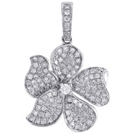 10K White Gold Real Round Diamond Fancy Oval Flower Petal Pendant Charm 0.65 CT.