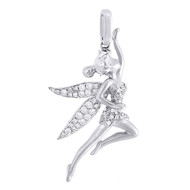 Diamond Tinker Bell Pendant 14K White Gold Ladies Flying Cartoon Charm 0.34 Tcw.