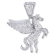 Diamond Pegasus Pendant 10K White Gold Round Flying Winged Horse Charm 0.80 Tcw.