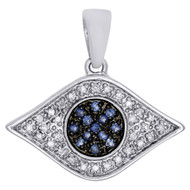 10K White Gold Round Diamond & Blue Created Saphhire Evil Eye Pendant 0.22 Ct.