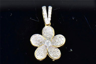 Solitaire Diamond Flower Pendant Ladies Rose Charm 10K Yellow Gold .38 Ct.