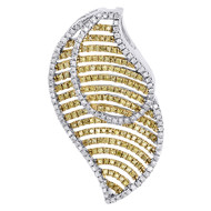 Yellow Diamond Leaf Pendant .925 Sterling Silver Ladies Nature Charm 0.65 Tcw.