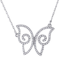 Diamond Butterfly Pendant 14K White Gold Ladies Fashion Charm Cable Chain 1/5 CT.