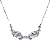 Diamond Angel Wings Pendant 14K White Gold Fashion Charm Cable Chain 0.25 CT.