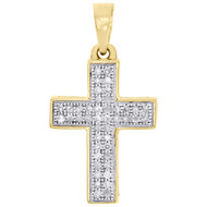 10K Yellow Gold Genuine Diamond Cross Pendant 0.75" Women's Pave Charm 0.11 CT.