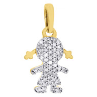 14K Yellow Gold Genuine Diamond Little Girl Pendant Ladies Family Charm 0.15 Ct.