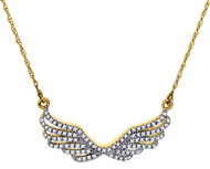 Diamond Angel Wings Pendant 14K Yellow Gold Fashion Charm Cable Chain 0.25 CT.