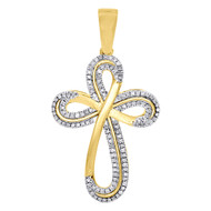 10K Yellow Gold Genuine Diamond Cross Pendant Ladies Antique Style Charm 0.22 Ct