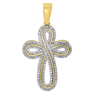 10K Yellow Gold Genuine Diamond Cross Pendant Outline Antique Look Charm 0.27 Ct