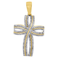 10K Yellow Gold Natural Diamond Cross Pendant Intertwine Outline Charm 0.28 Ct.