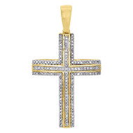 10K Yellow Gold Natural Diamond Cross Pendant Raised Outline Domed Charm 0.24 Ct