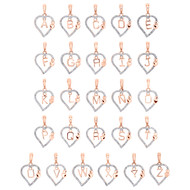 10K Rose Gold Diamond Heart Pendant Dangling Initials A to Z Charm 0.10 Ct.