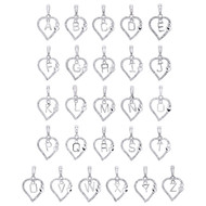 10K White Gold Diamond Heart Pendant Dangling Initials A to Z Charm 0.10 Ct.