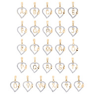 10K Yellow Gold Diamond Heart Pendant Dangling Initials A to Z Charm 0.10 Ct.