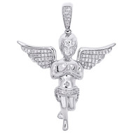 10K Yellow Gold Round Diamond Praying Angel Pendant 1.60" Mens Pave Charm 1/4 CT