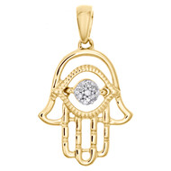 10K Yellow Gold Round Diamond Hamsa Hand Pendant 1" Pave Statement Charm 1/20 CT