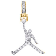 10K Yellow Gold Round Diamond Jumpman Basketball Pendant 1" Pave Charm 1/5 CT.