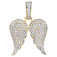 10K Yellow Gold Genuine Round Diamond Angel Wing Pendant 1.20" Pave Charm 5/8 CT
