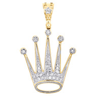 10K Yellow Gold Round Diamond Crown King Statement Pendant 1.60" Charm 1/2 CT.