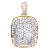 14K Yellow Gold Round Diamond Dome Pillow Pendant 1.45" Greek Key Charm 3 CT.