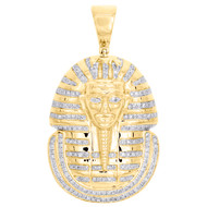 10K Yellow Gold Round Diamond Egyptian King Pharaoh Pendant 1.75" Charm 5/8 CT.