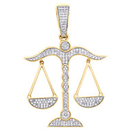 10K Yellow Gold Round Diamond Scales of Jusctice Pendant 1.85" Pave Charm 1/2 CT
