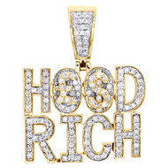 10K Yellow Gold Round Diamond Statement Hood Rich Pendant 1.60" Charm 1.75 CT.