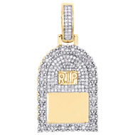 10K Yellow Gold Round Diamond Headstone RIP Picture Memory Frame Pendant 1.50 CT
