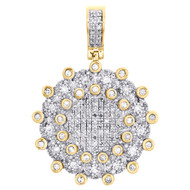 10K Yellow Gold Round Diamond Circle Medallion Pendant 1.35" Pave Charm 1 CT.