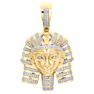 10K Yellow Gold Round Diamond Egyptian King Pharaoh Pendant 1.65" Charm 1/2 CT.