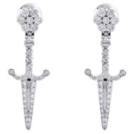 10K White Gold Diamond Dagger/Knife Dangle Drop Earrings Flower Studs 0.85 CT.