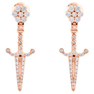 10K Rose Gold Diamond Dagger/Knife Dangle Drop Earrings Flower Studs 0.85 CT.