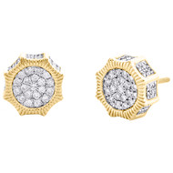 10K Yellow Gold Round Diamond Starburst 3D Stud 12mm Statement Earrings 3/4 CT.
