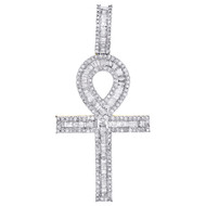10K Yellow Gold Round & Baguette Diamond Ankh Cross Pendant 2" Charm 1.50 CT.