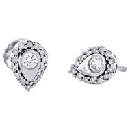 10K White Gold Round Diamond Oval Teardrop Frame Studs Illusion Earrings 1/4 CT.