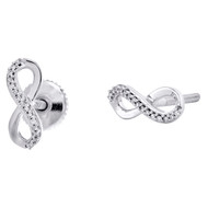 10K White Gold Round Diamond Infinity Statement Stud 11mm Pave Earrings 1/20  CT