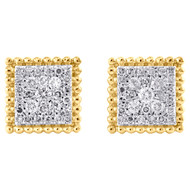 10K Yellow Gold Round Diamond Milgrain Square Frame Stud 7.75mm Earrings 1/4 CT.