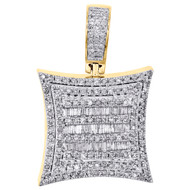 10K Yellow Gold Baguette Diamond Square Medallion Pendant 1.30" Charm 1.25 CT.