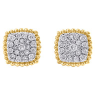 10K Yellow Gold Round Diamond Milgrain Cushion Frame Studs 8mm Earrings 1/3 CT.