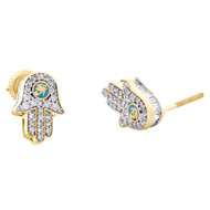 10K Yellow Gold Round Baguette Diamond Hamsa Eye of RA Stud 12mm Earrings 3/4 CT