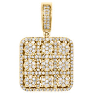 14K Yellow Gold Round Diamond Square Cluster Pendant 1.50" Pave Charm 2.50 CT.