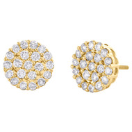 10K Yellow Gold Round Diamond Circle Cluster Stud 11.50mm Halo Earrings 1.37 CT