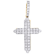 14K Yellow Gold Round Diamond Statement Cross Pendant 1.25" Pave Charm 3/4 CT.
