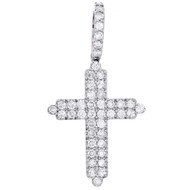 14K White Gold Round Diamond Statement Cross Pendant 1.25" Pave Charm 3/4 CT.