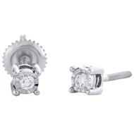 10K White Gold Round Diamond Miracle Set Stud 4mm Circle Frame Earrings 1/10 CT.