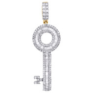 10K Yellow Gold Baguette Diamond Lock Key Pendant 1.65" Statement Charm 1 CT.
