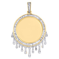 10K Yellow Gold Baguette Diamond Drip Circle Memory Frame Picture Pendant 1.9 CT