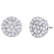 10K White Gold Round Diamond Circle Cluster Stud 11.50mm Halo Earrings 1.37 CT.